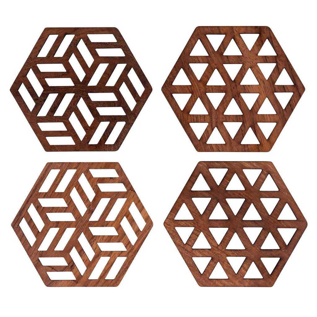 Zeta Upcycled Teak Wood Coasters - Set of 2 or 4-0