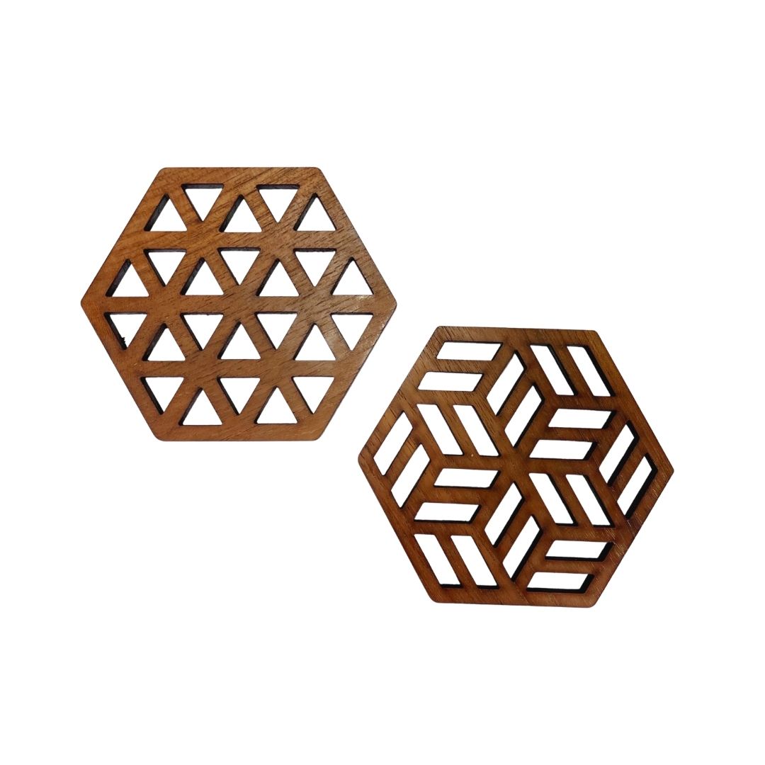 Zeta Upcycled Teak Wood Coasters - Set of 2 or 4-4
