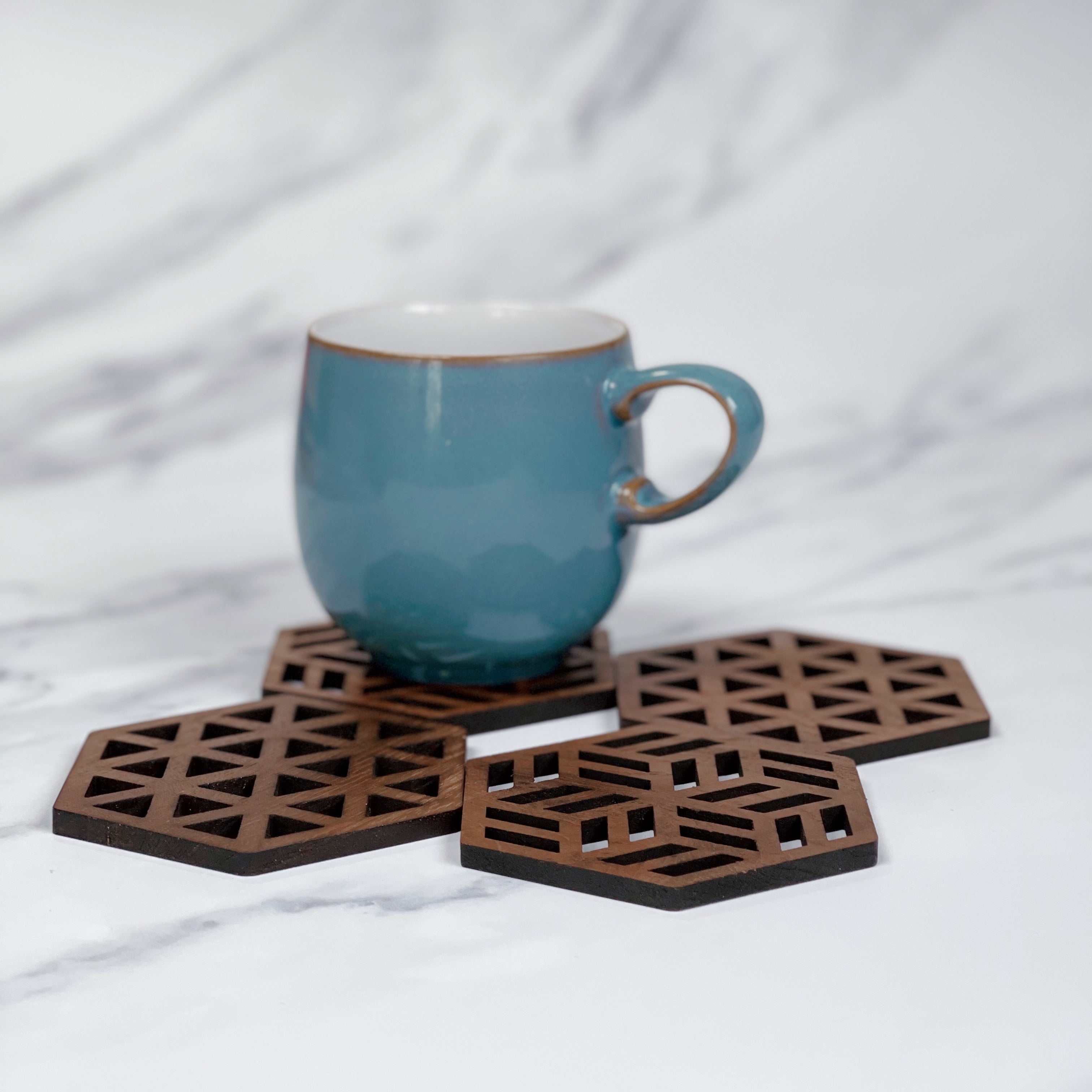 Zeta Upcycled Teak Wood Coasters - Set of 2 or 4-2