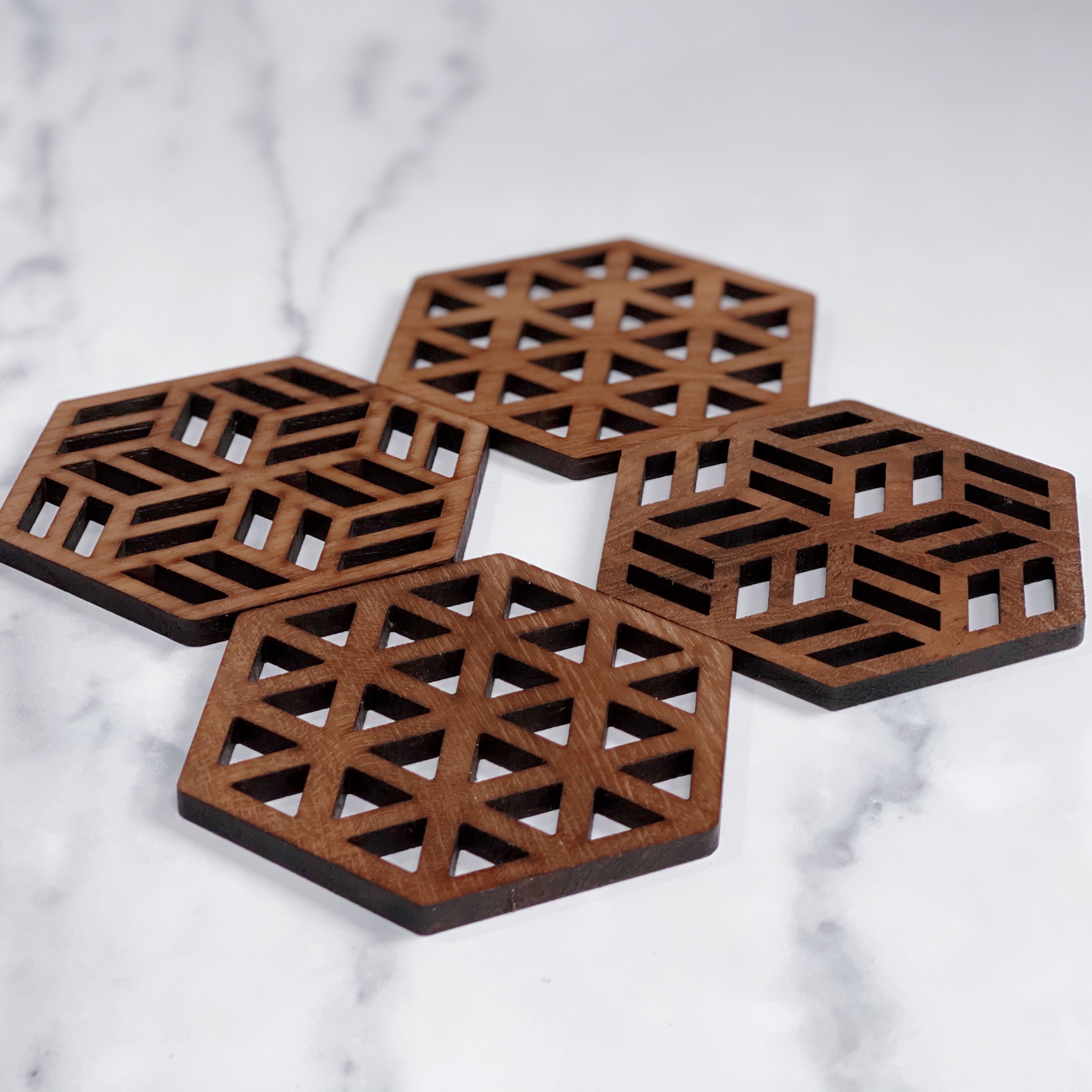 Zeta Upcycled Teak Wood Coasters - Set of 2 or 4-1